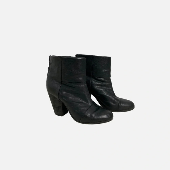 Rag & Bone Classic Newbury Women’s Black Leather Ankle Boots Size 10 Block Heel - Picture 2 of 11